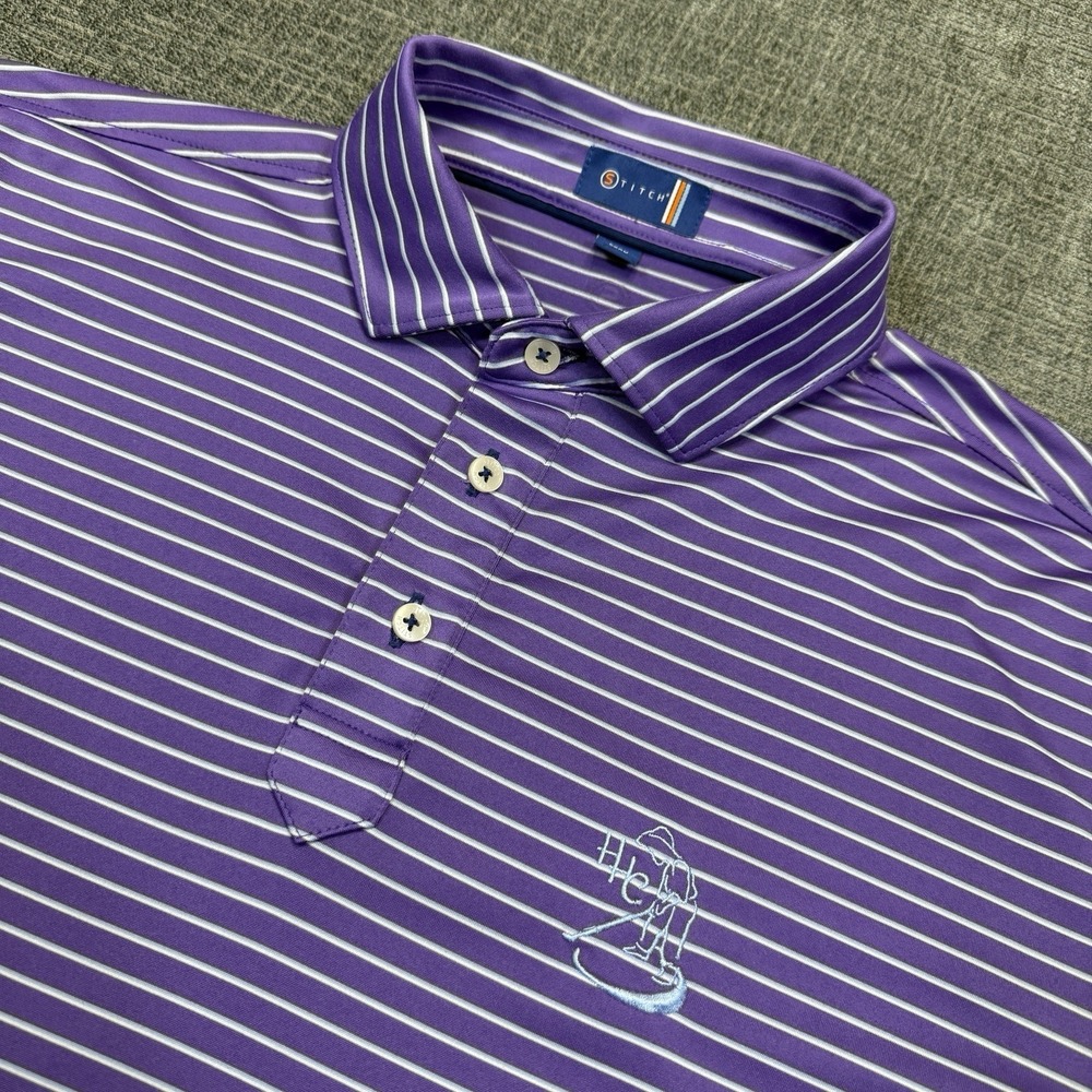 Stitch Polo Shirt Men's‎ M/L Purple Striped Short Sleeve Performance Golf